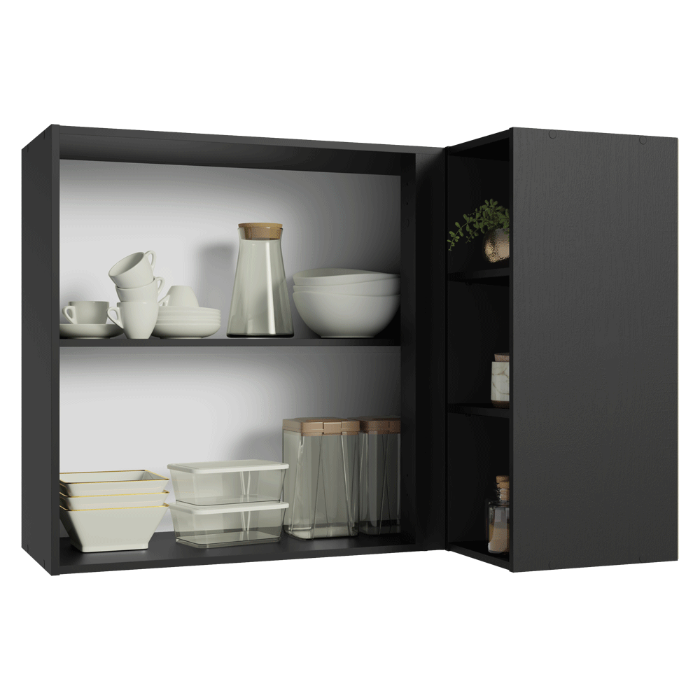 Armário Aéreo de Canto 1 Porta e Adega Preto Nice Madesa