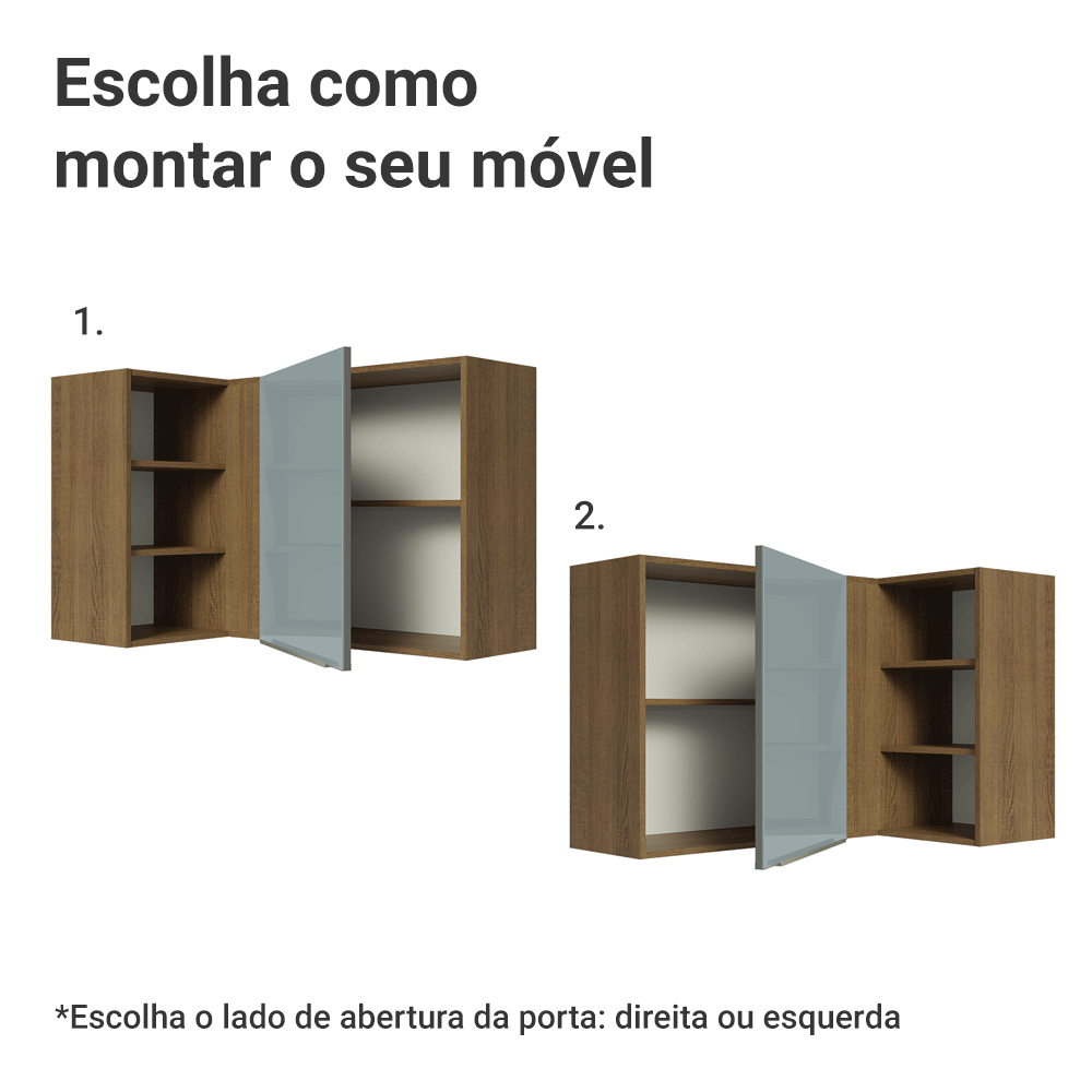 Armário Aéreo de Canto com Adega Acoplada Madesa Lux 1 Porta Rustic/Cinza