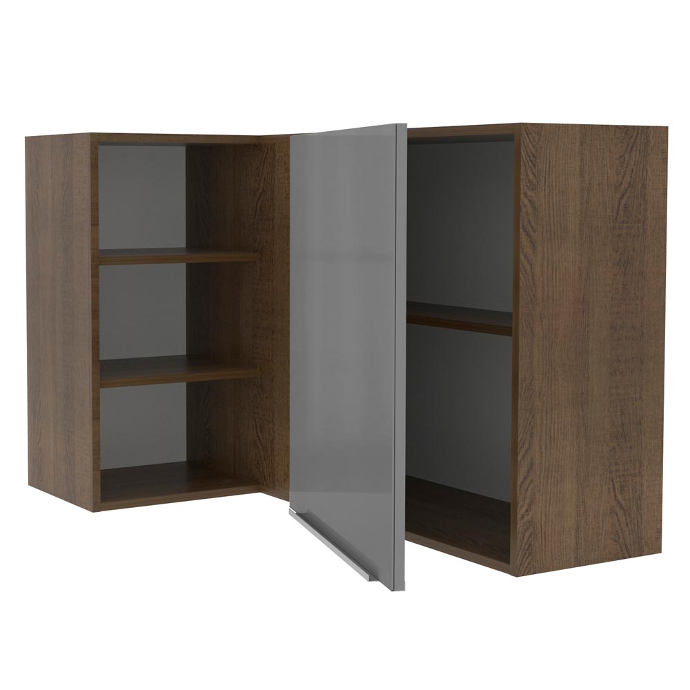 Armário Aéreo de Canto com Adega Acoplada Madesa Lux 1 Porta Rustic/Cinza