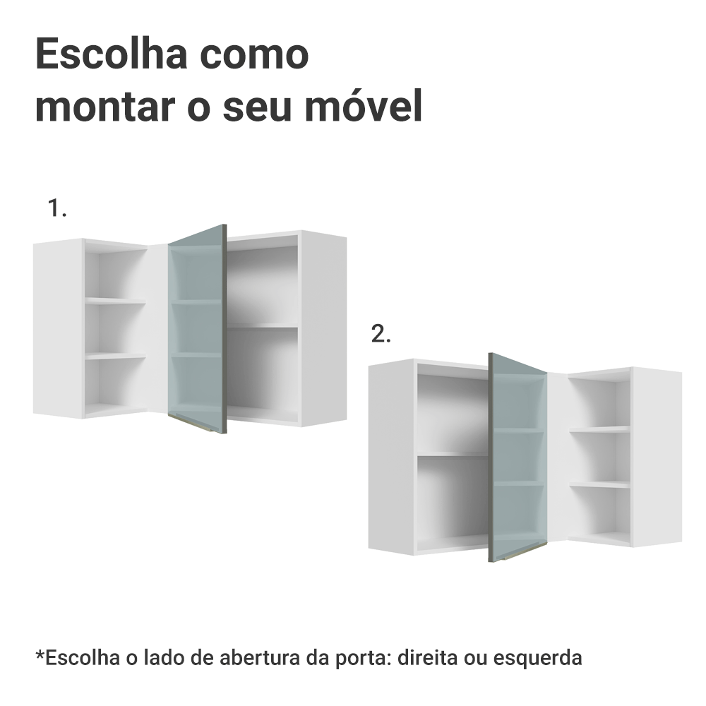 Armário Aéreo de Canto com Adega Acoplada Madesa Lux 1 Porta Branco/Cinza