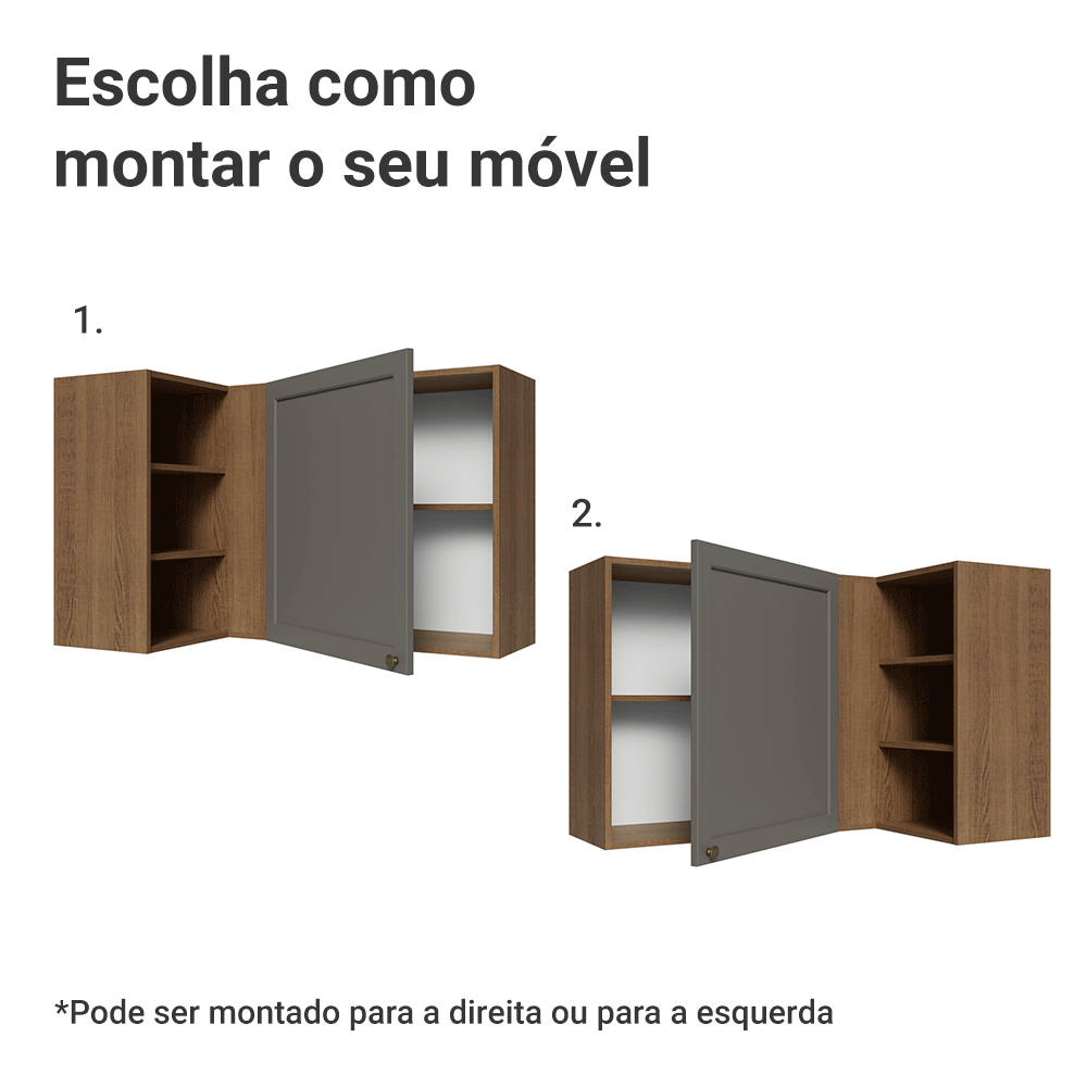 Armário Aéreo de Canto Para Linha 60 cm de Profundidade Rustic/Cinza Vik Madesa