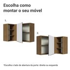 Armário Aéreo de Canto com Adega Acoplada Madesa Lux 1 Porta Rustic/Branco Veludo