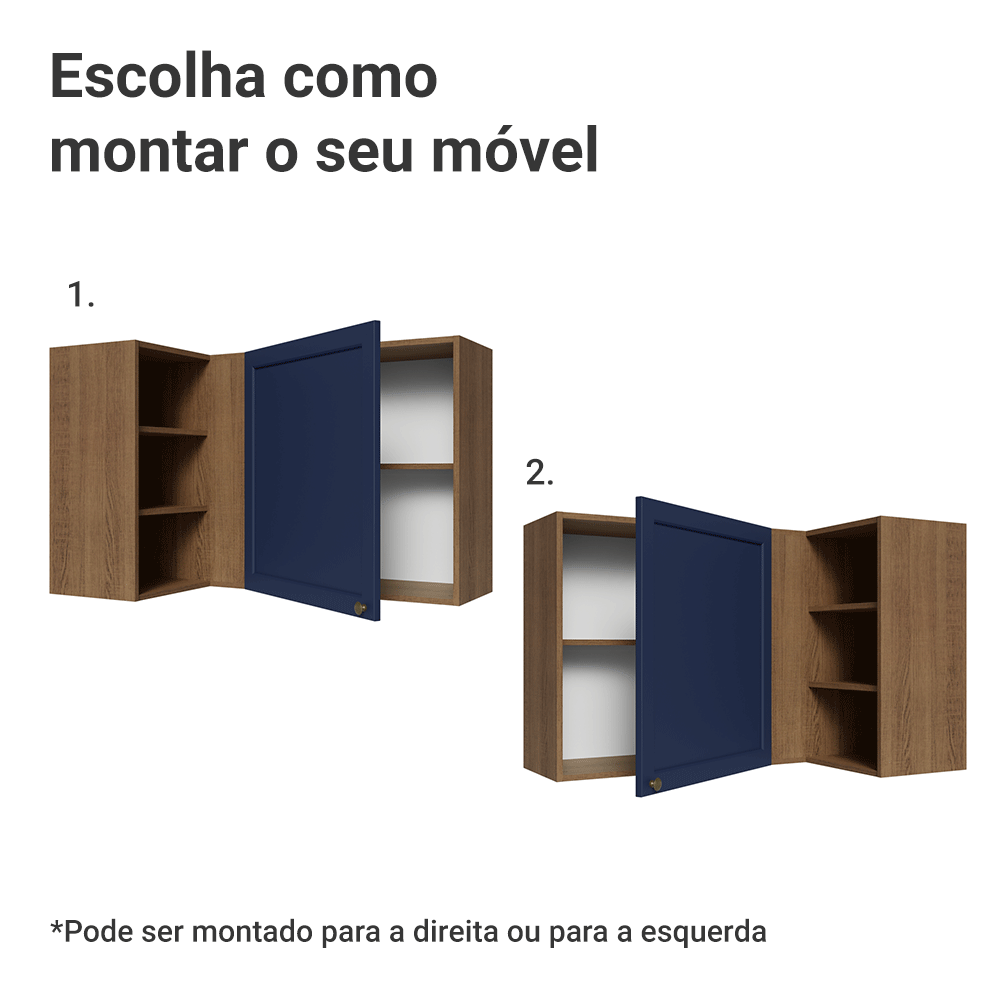 Armário Aéreo de Canto Para Linha 60 cm de Profundidade Rustic/Azul Vik Madesa
