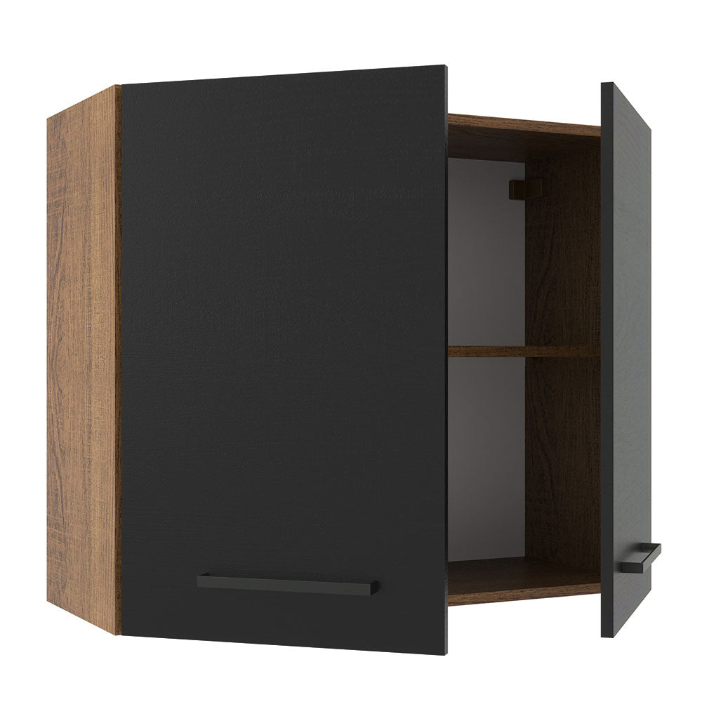 Armário Aéreo Madesa Agata 80 cm 2 Portas Rustic/Preto