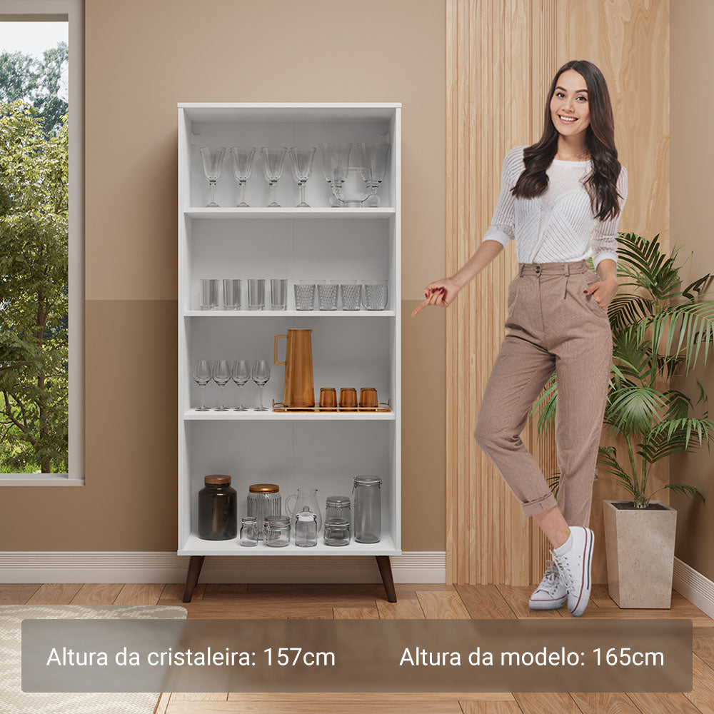 Cristaleira 70 cm 2 Portas de Vidro com Pés Cônicos Branco/Marrom Madesa
