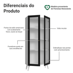 Cristaleira 70 cm 2 Portas de Vidro com Pés Cônicos Branco/Preto Vik Madesa