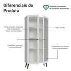 Cristaleira 70 cm 2 Portas de Vidro com Pés Cônicos Branco/Rustic Vik Madesa