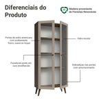 Cristaleira 70 cm 2 Portas de Vidro com Pés Cônicos Rustic/Crema/Rustic Vik Madesa