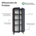 Cristaleira 70 cm 2 Portas de Vidro com Pés Cônicos Rustic/Azul/Rustic Vik Madesa