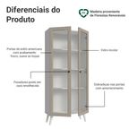Cristaleira 70 cm 2 Portas de Vidro com Pés Cônicos Branco/Crema/Branco Vik Madesa