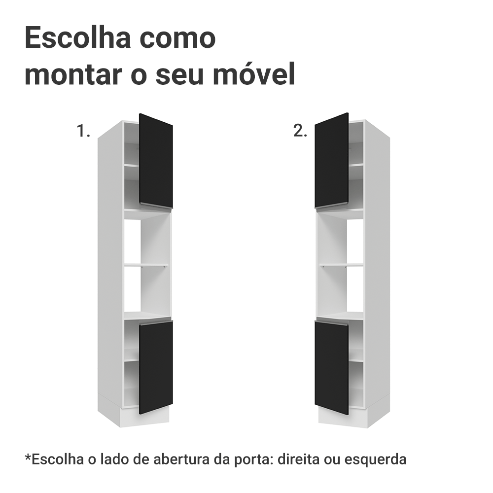 Paneleiro 40 cm 2 Portas e 2 Nichos Branco/Preto Glamy Madesa