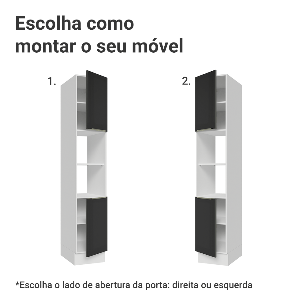 Paneleiro 40 cm 2 Portas e 2 Nichos Branco/Preto Lux Madesa