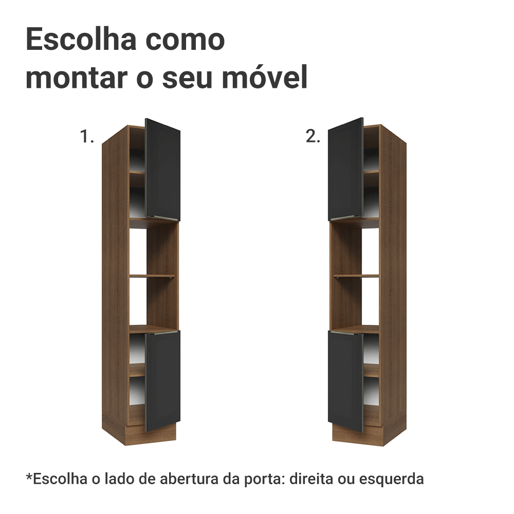 Paneleiro 40 cm 2 Portas e 2 Nichos Rustic/Preto Lux Madesa