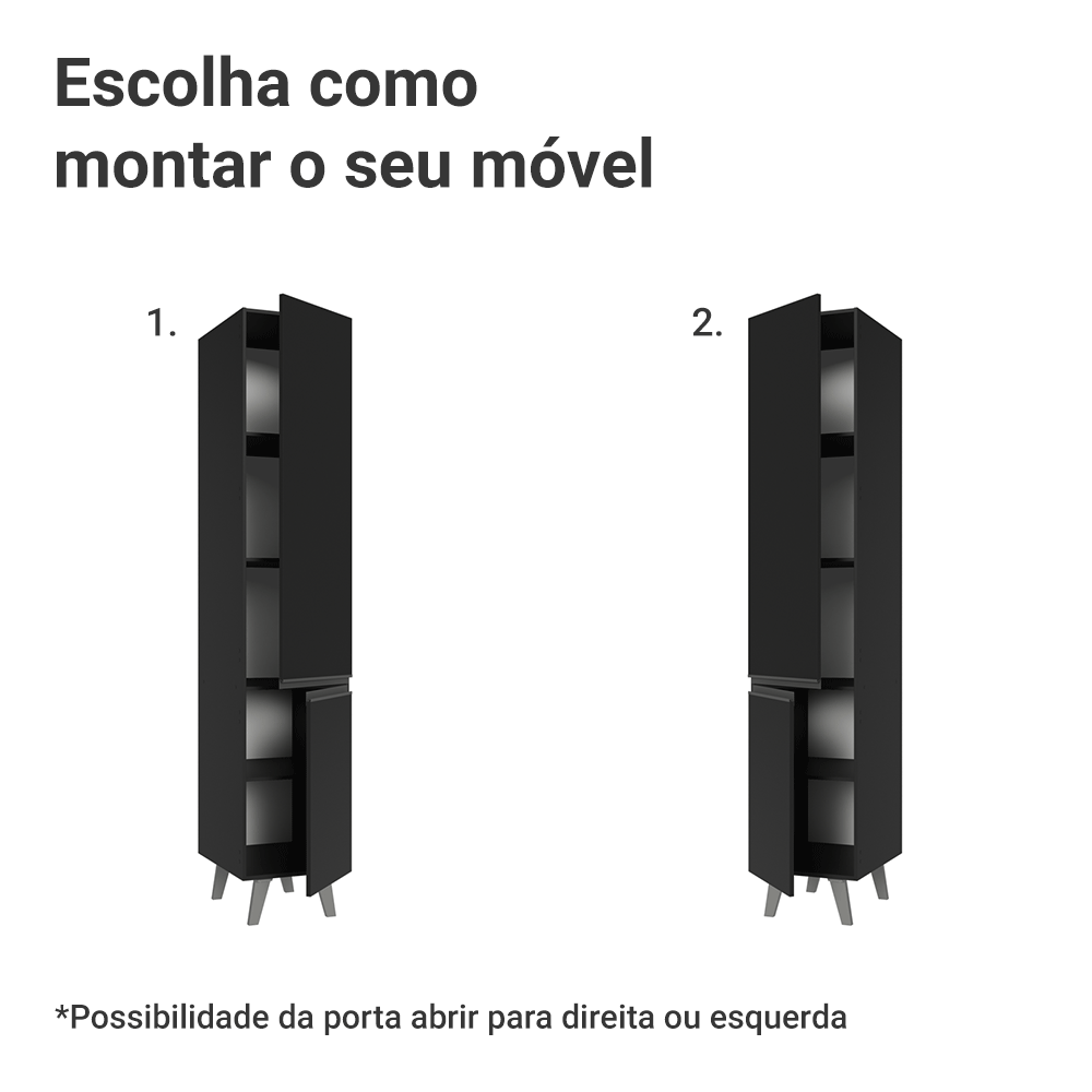 Paneleiro 40 cm 2 Portas Com Pés Preto Nice Madesa