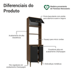 Torre Quente 60 cm 3 Portas Rustic/Preto Lille Madesa