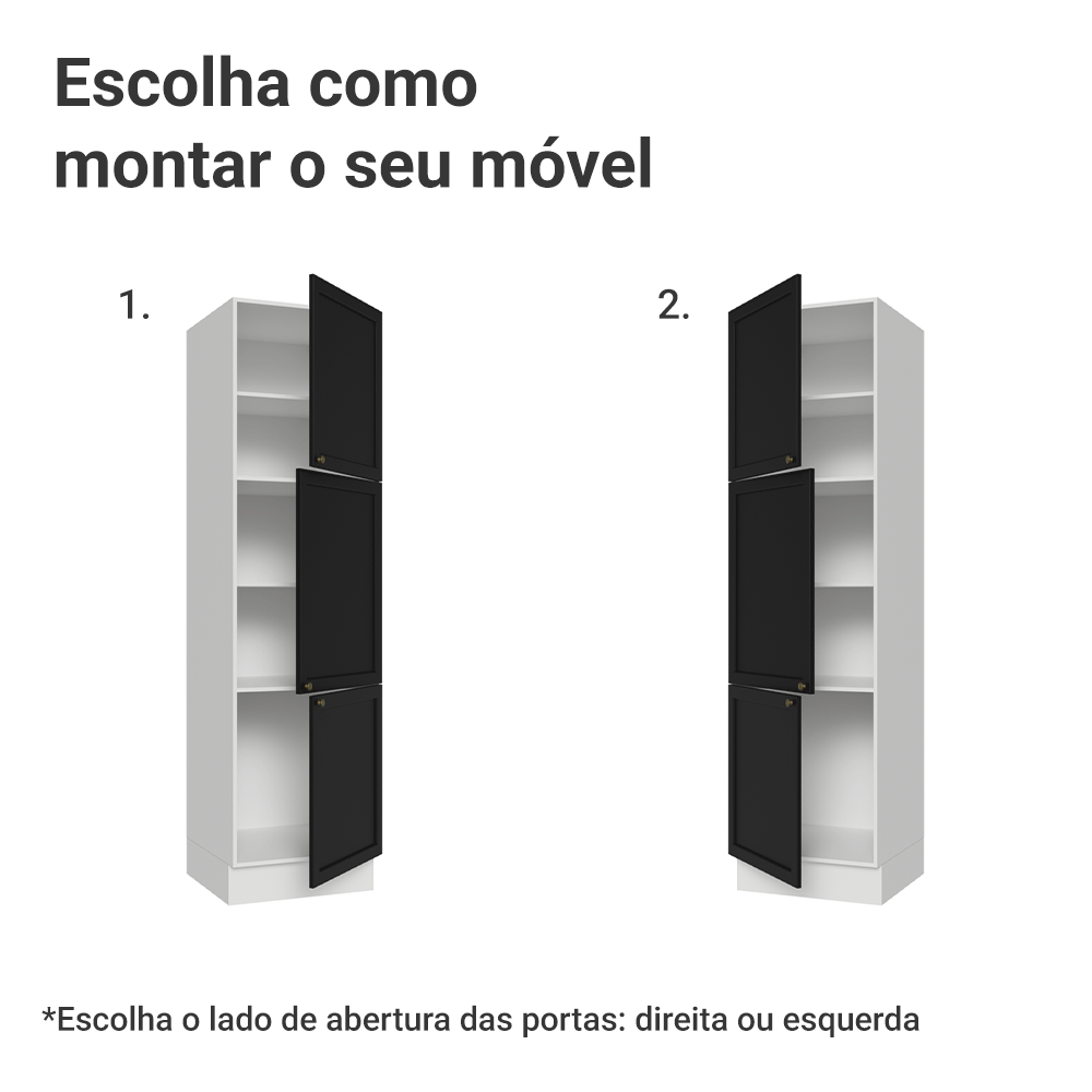 Paneleiro 60 cm 3 Portas Branco/Preto Vik Madesa