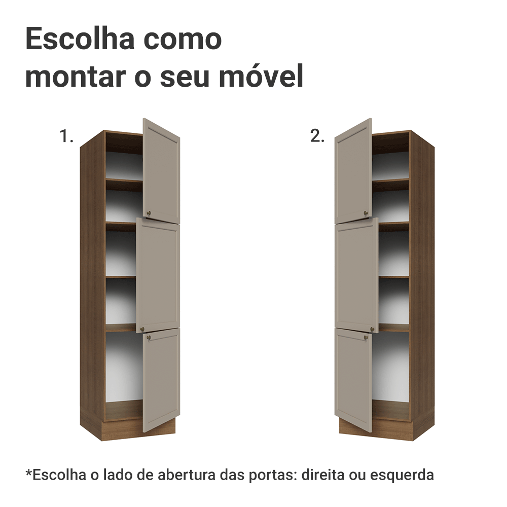 Paneleiro 60 cm 3 Portas Rustic/Crema Vik Madesa