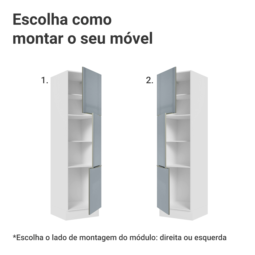 Paneleiro 60 cm 3 Portas Branco/Cinza Lux Madesa