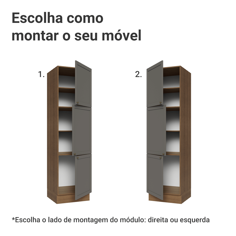 Paneleiro 60 cm 3 Portas Rustic/Cinza Vik Madesa