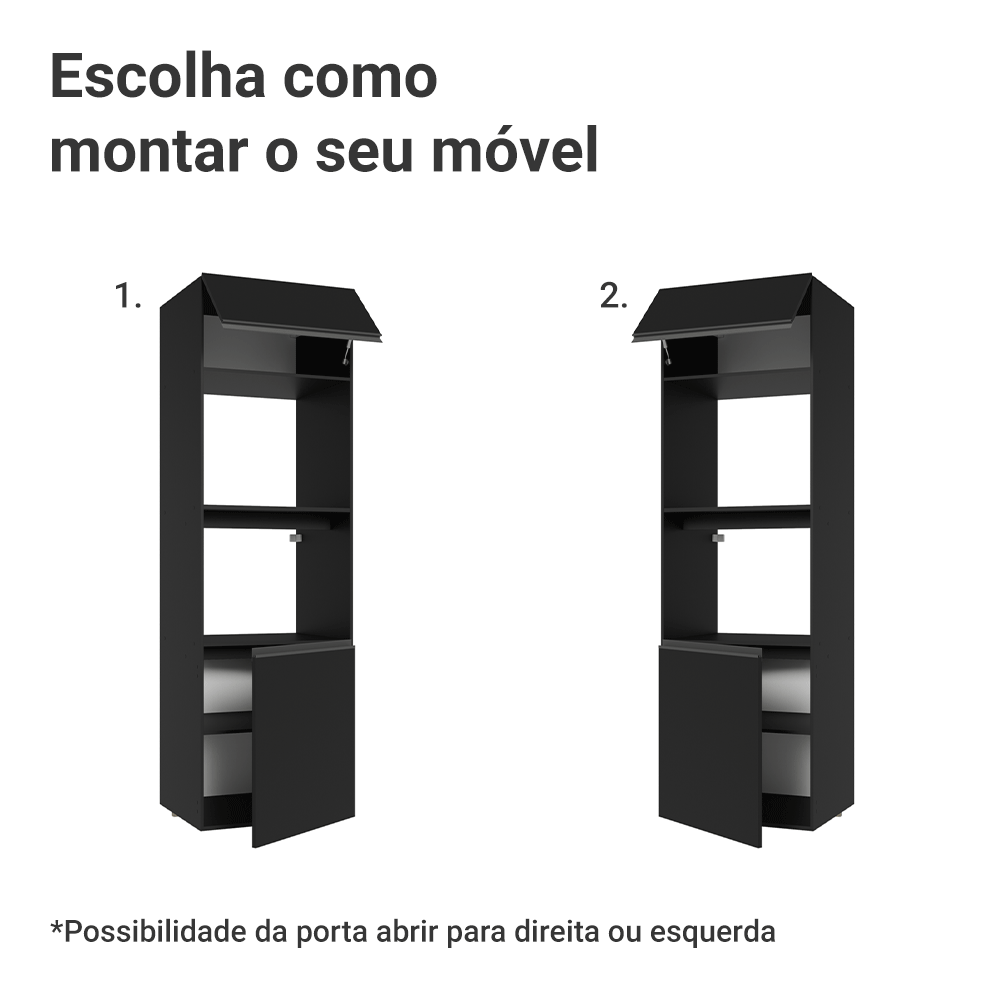 Torre Quente 60 cm 2 Portas 2 Nichos Suspenso Preto Nice Madesa