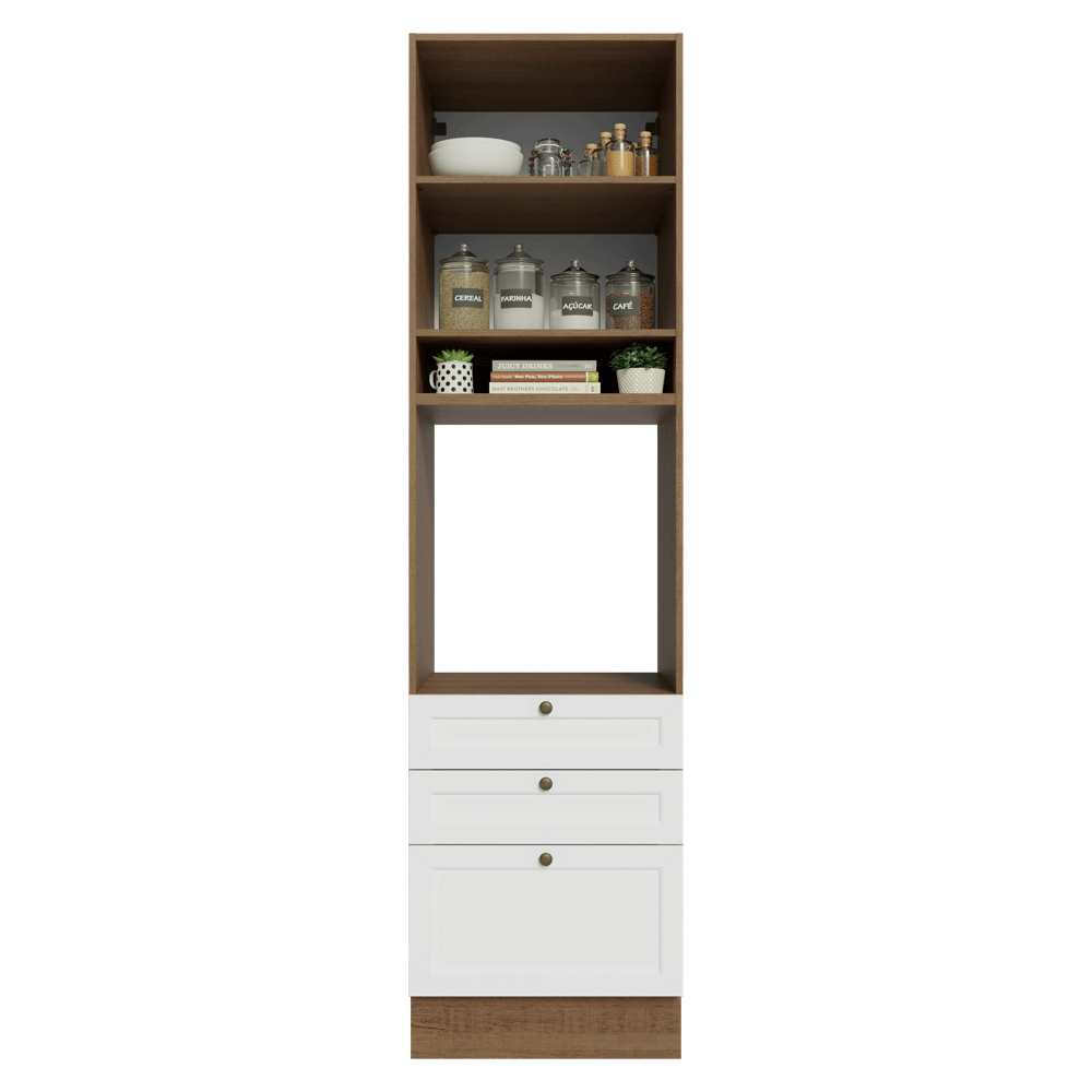 Torre Quente 60 cm 1 Porta 3 Gavetas Rustic/Branco Vik Madesa