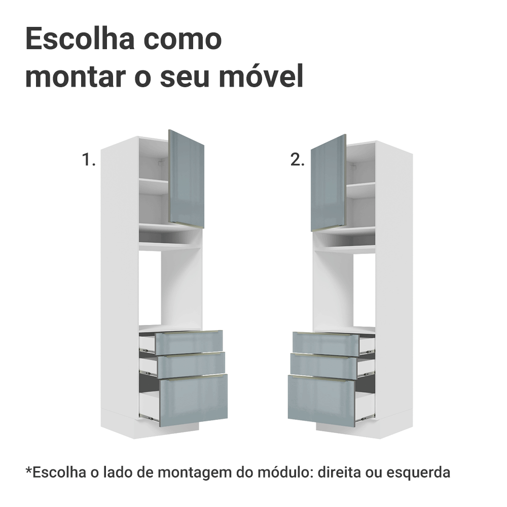 Torre Quente 60 cm 1 Porta e 3 Gavetas Branco/Cinza Lux Madesa