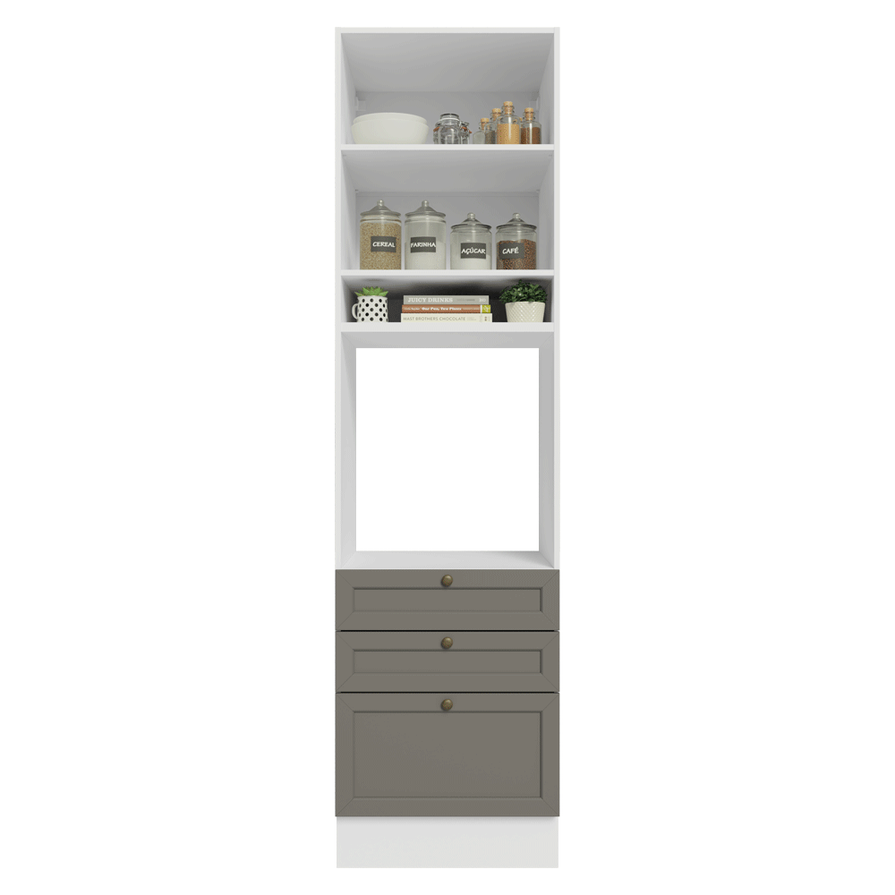 Torre Quente 60 cm 1 Porta 3 Gavetas Branco/Cinza Vik Madesa