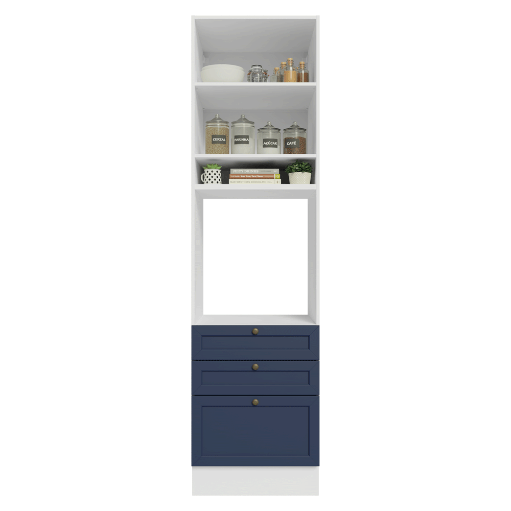 Torre Quente 60 cm 1 Porta 3 Gavetas Branco/Azul Vik Madesa