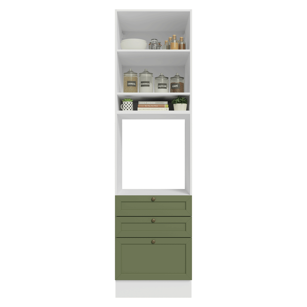 Torre Quente 60 cm 1 Porta 3 Gavetas Branco/Verde Vik Madesa