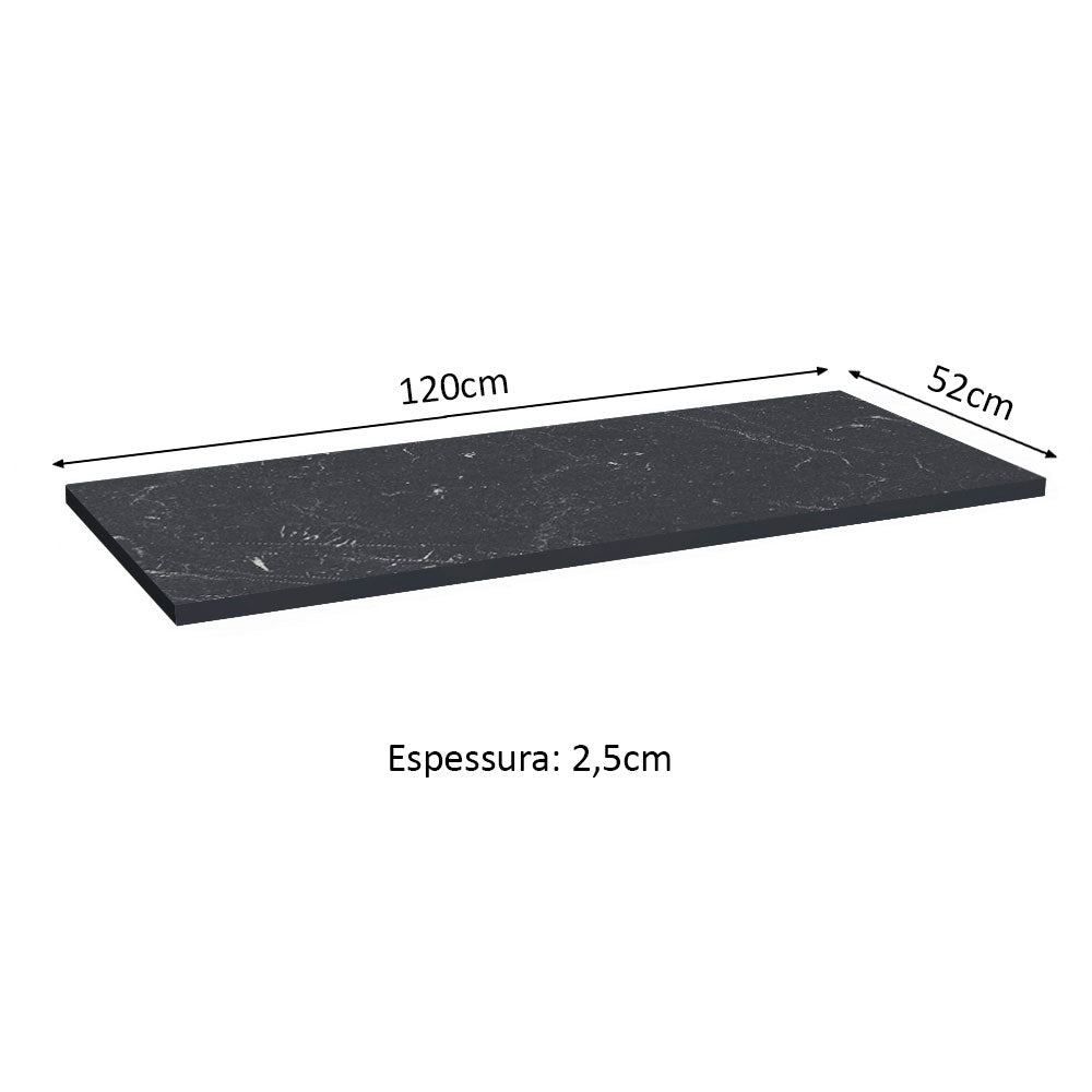 Tampo Madesa 100% MDF para Balcão de Pia 120 cm Nero Marquina