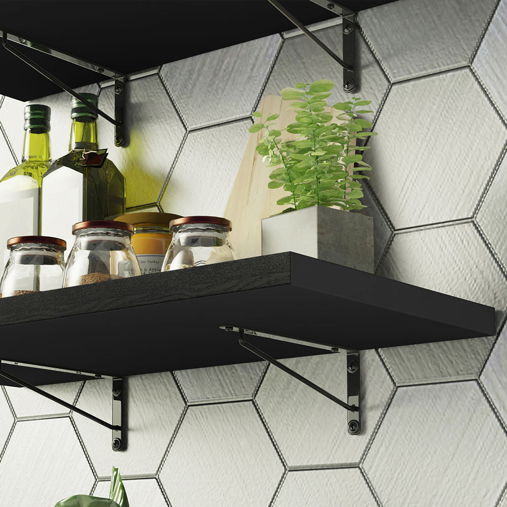 Kit 2 Prateleiras Suspensas para Cozinha Madesa 60 cm com Mão Francesa Preto