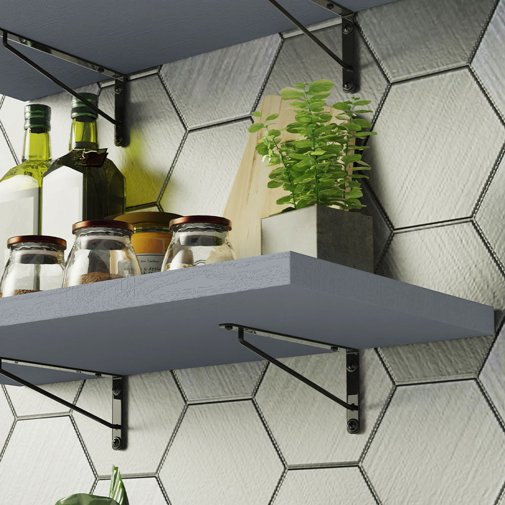 Kit 2 Prateleiras Suspensas para Cozinha Madesa 80 cm com Mão Francesa Cinza