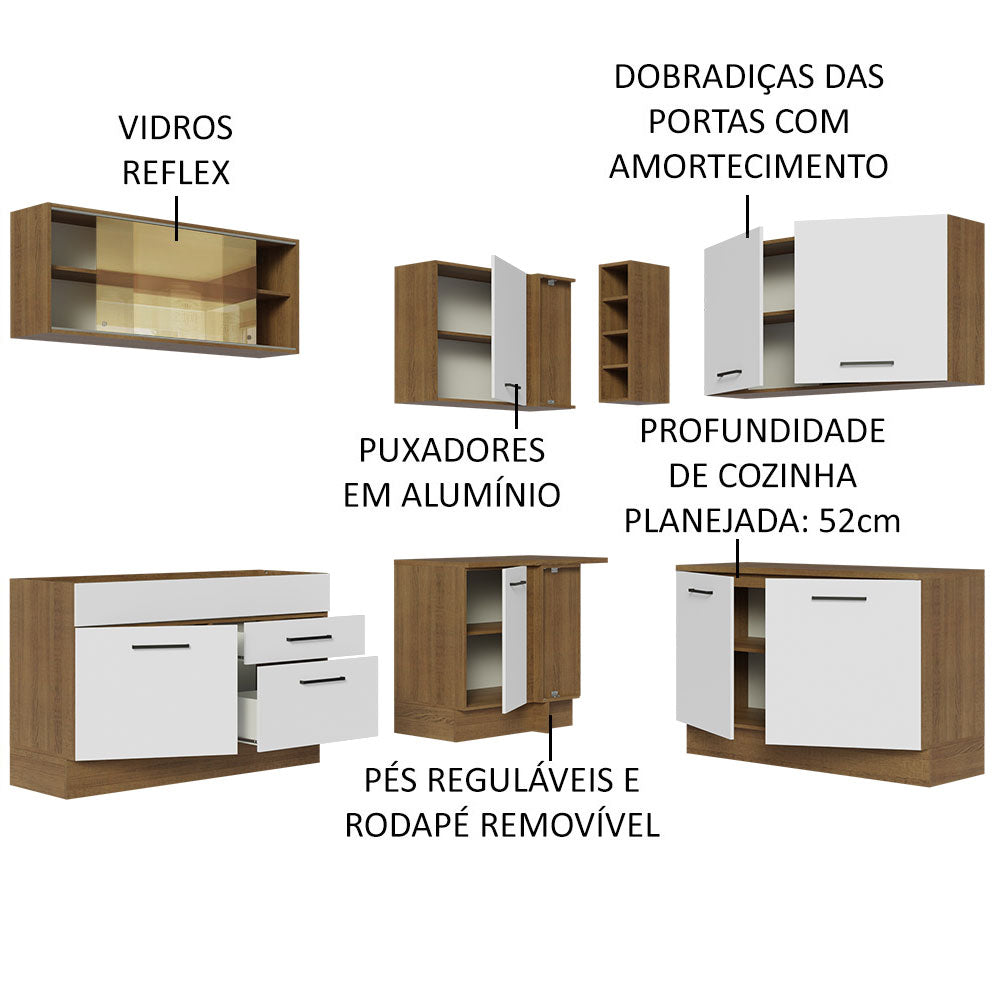 Armário de Cozinha Completa de Canto 389cm Rustic Branco Agata Madesa 01