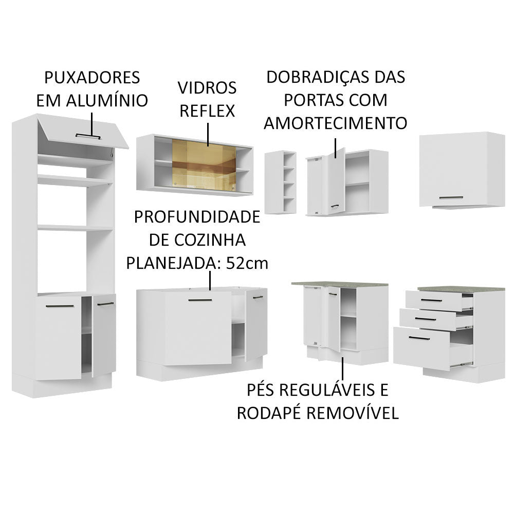 Armário de Cozinha Completa de Canto 399cm Branco Agata Madesa 01