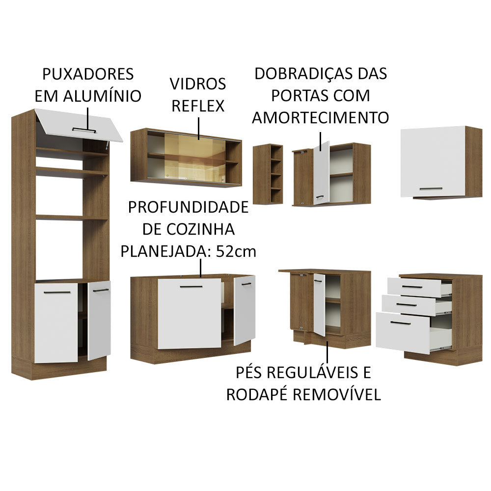 Armário de Cozinha Completa de Canto 399cm Rustic Branco Agata Madesa 01