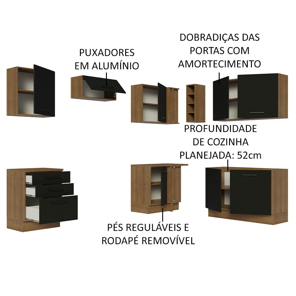 Armário de Cozinha Completa de Canto 399cm Rustic Preto Agata Madesa 02
