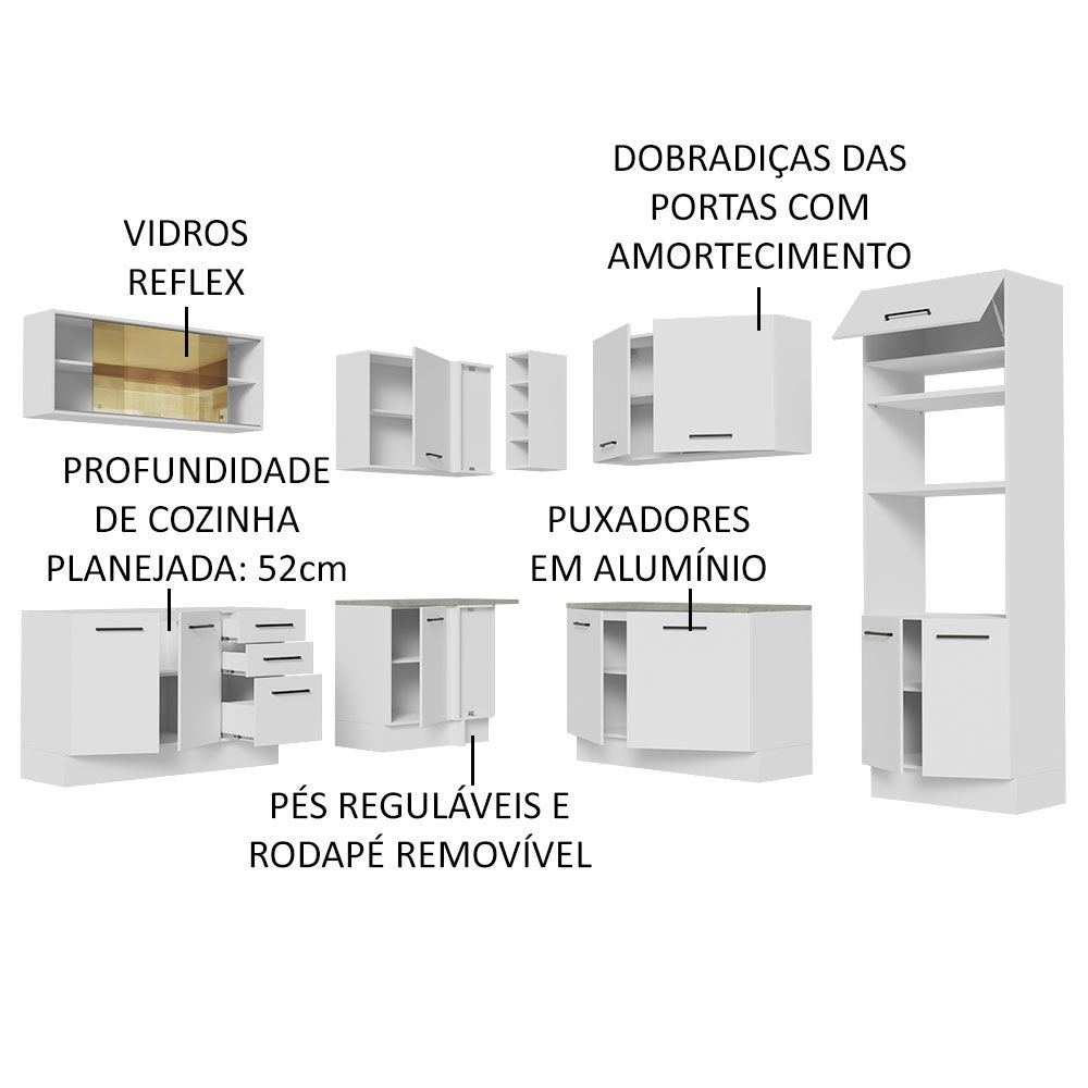 Armário de Cozinha Completa de Canto 459cm Branco Agata Madesa 01