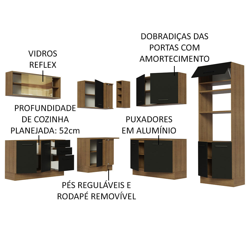 Armário de Cozinha Completa de Canto 459cm Rustic Preto Agata Madesa 01