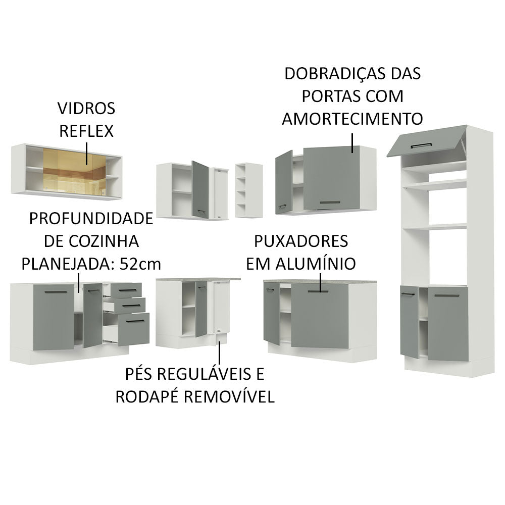 Armário de Cozinha Completa de Canto 459cm Branco Cinza Agata Madesa 01