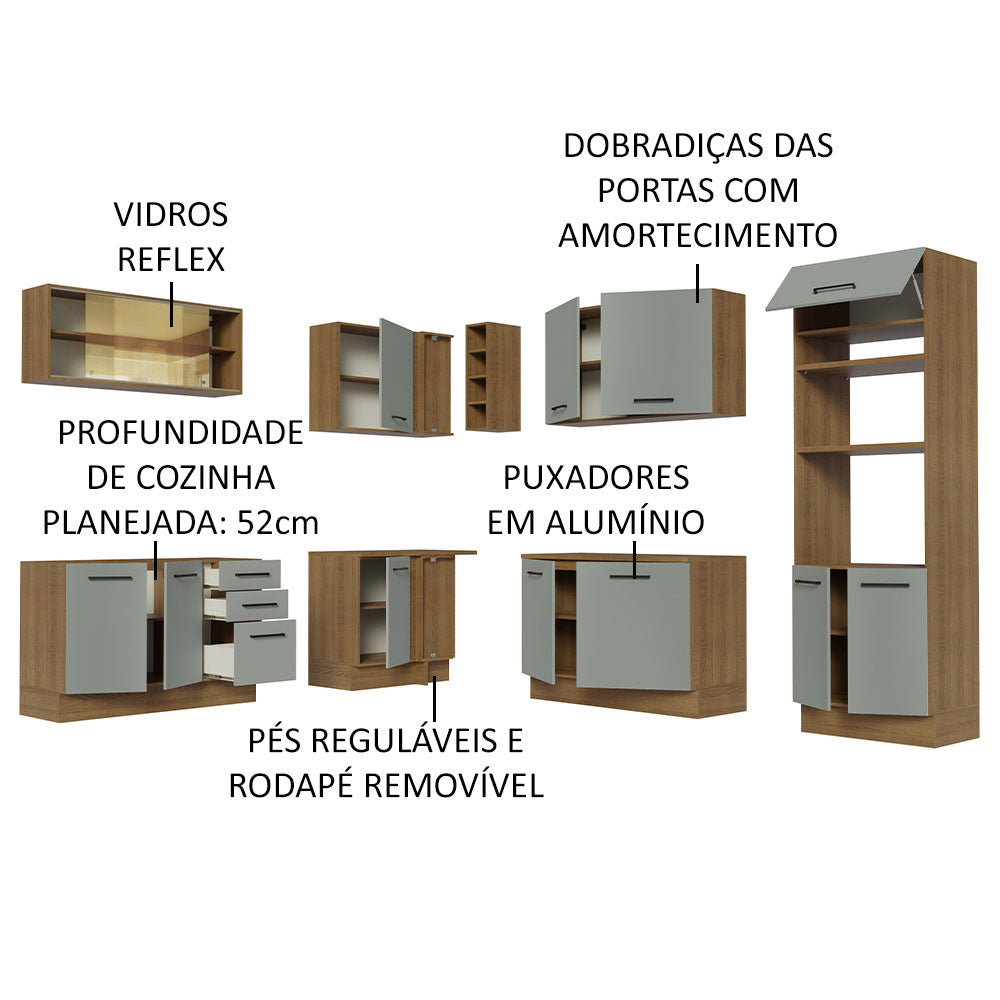 Armário de Cozinha Completa de Canto 459cm Rustic Cinza Agata Madesa 01