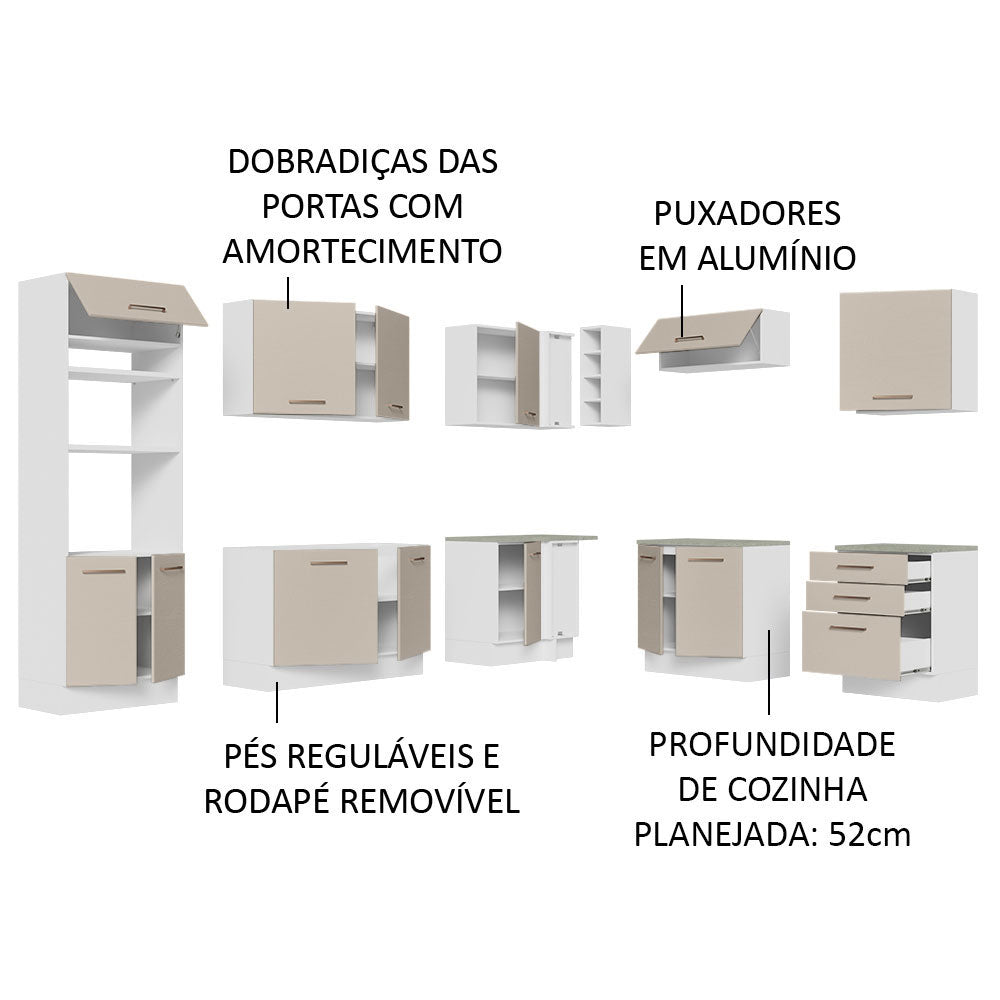 Armário de Cozinha Completa de Canto 479cm Branco/Crema Agata Madesa 01