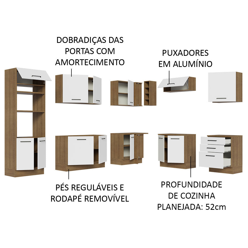 Armário de Cozinha Completa de Canto 479cm Rustic Branco Agata Madesa 01
