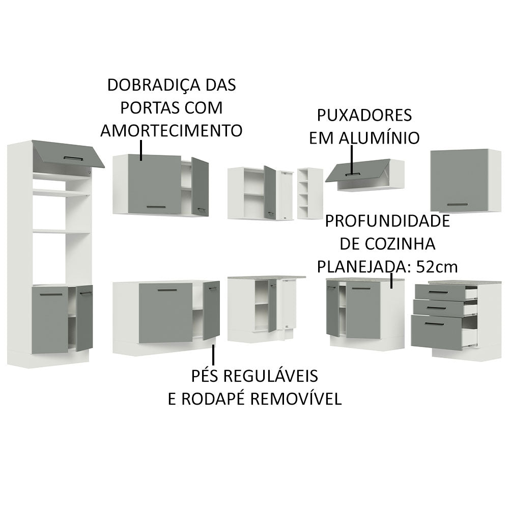 Armário de Cozinha Completa de Canto 479cm Branco Cinza Agata Madesa 01