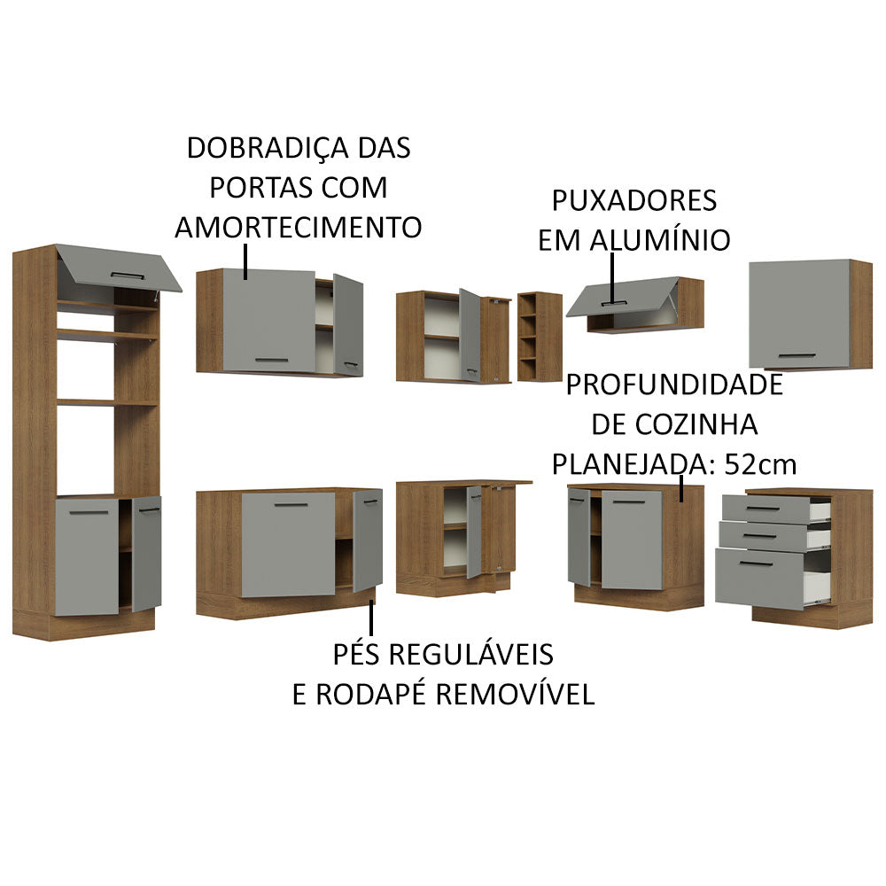 Armário de Cozinha Completa de Canto 479cm Rustic Cinza Agata Madesa 01