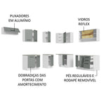 Armário de Cozinha Completa de Canto 486cm Branco/Cinza 60cm de Profundidade Agata Madesa 01
