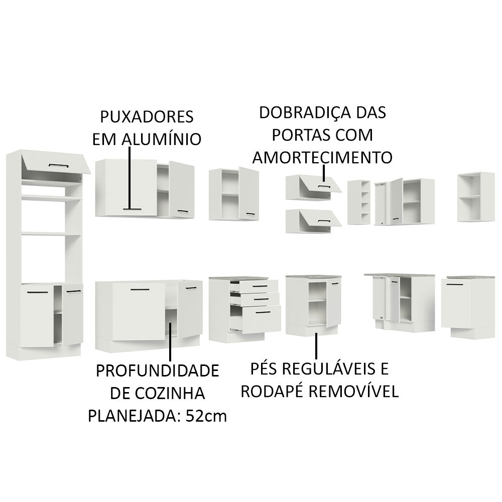 Armário de Cozinha Planejada de Canto 499cm Branco Agata Madesa 01