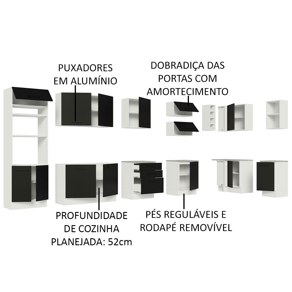 Armário de Cozinha Planejada de Canto 499cm Branco/Preto Agata Madesa 01