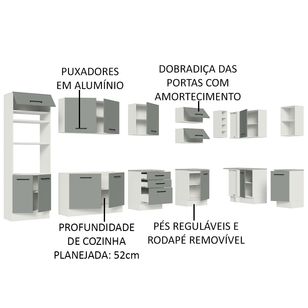 Armário de Cozinha Planejada de Canto 499cm Branco/Cinza Agata Madesa 01