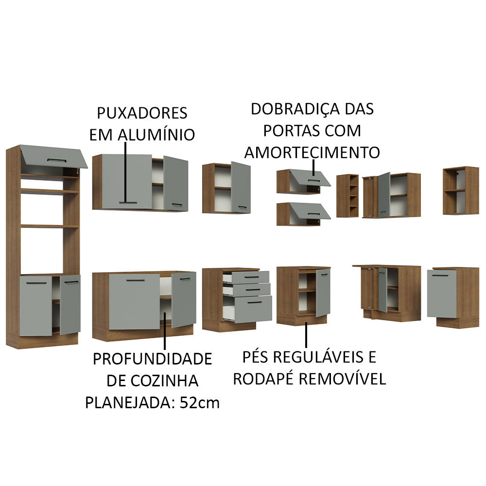 Armário de Cozinha Planejada de Canto 499cm Rustic/Cinza Agata Madesa 01