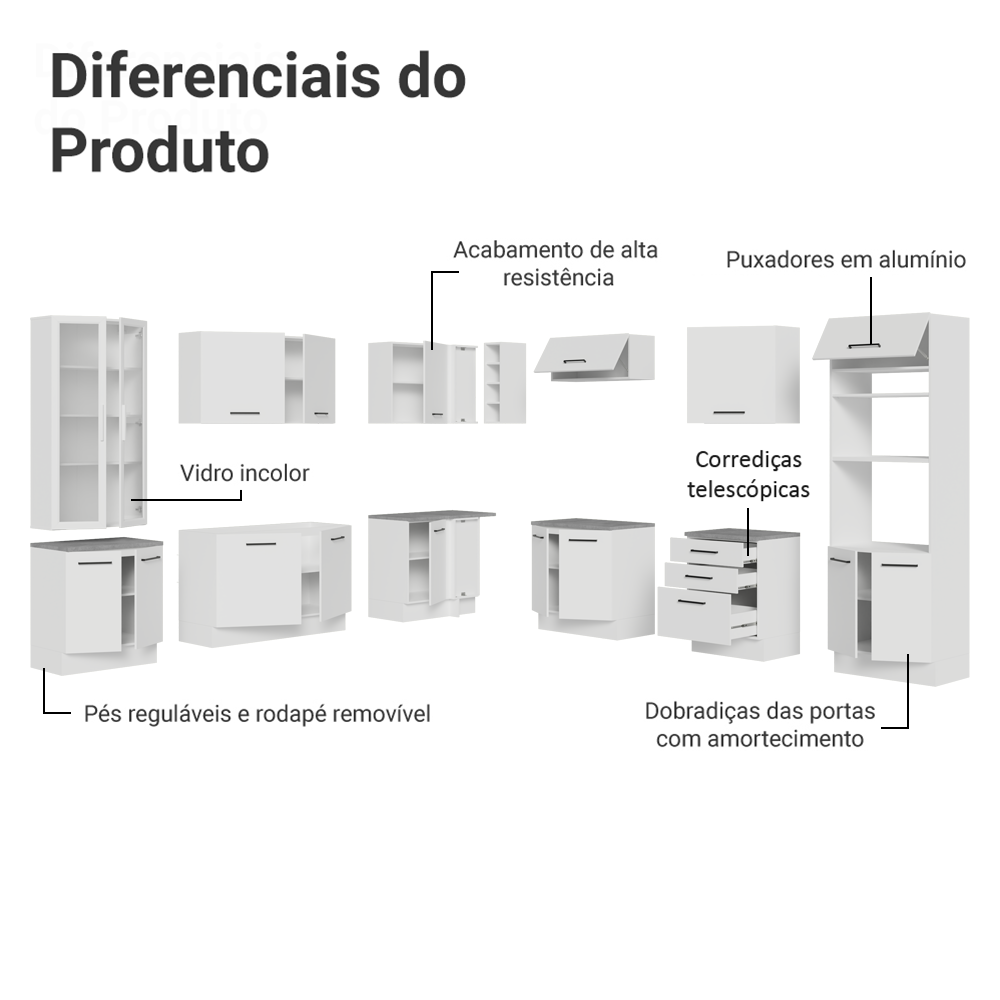 Armário de Cozinha Completa 549cm Branco Agata Madesa 01